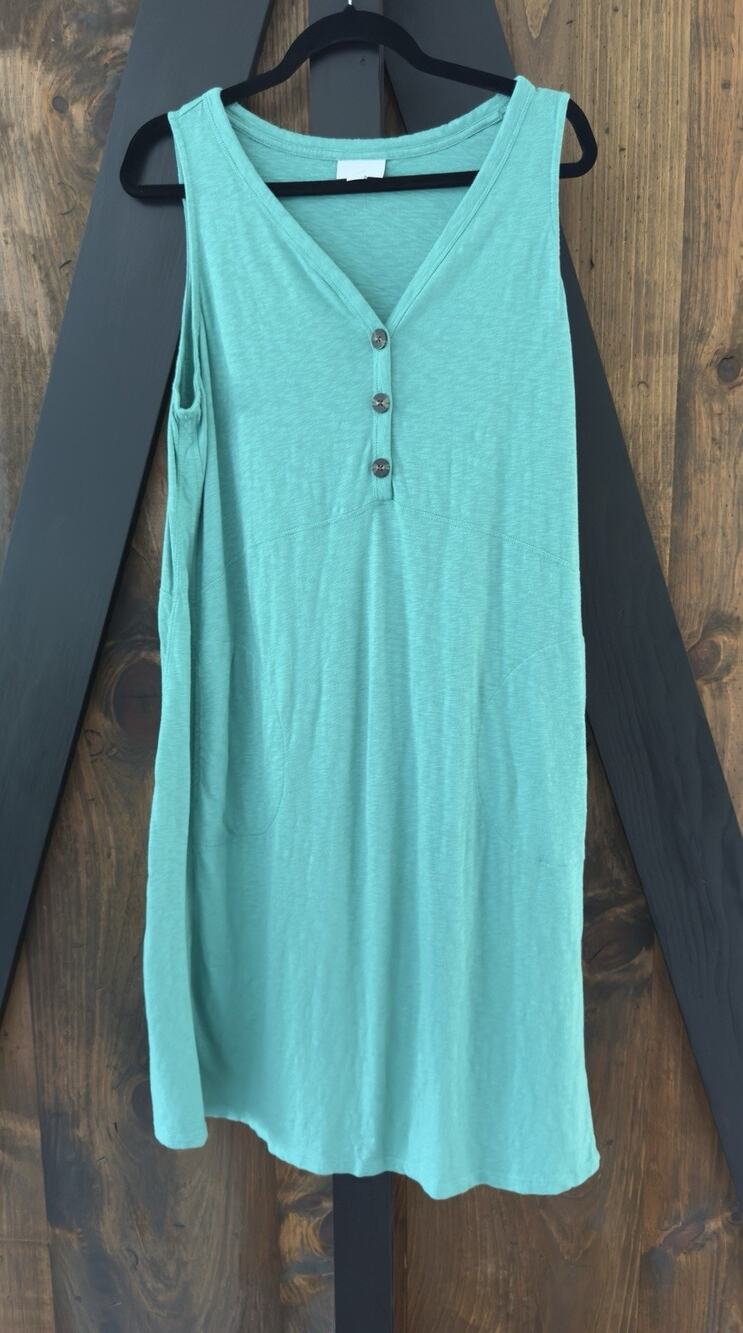 J. Jill Green Sleeveless Midi Dress V-neck, Side Pockets Size L